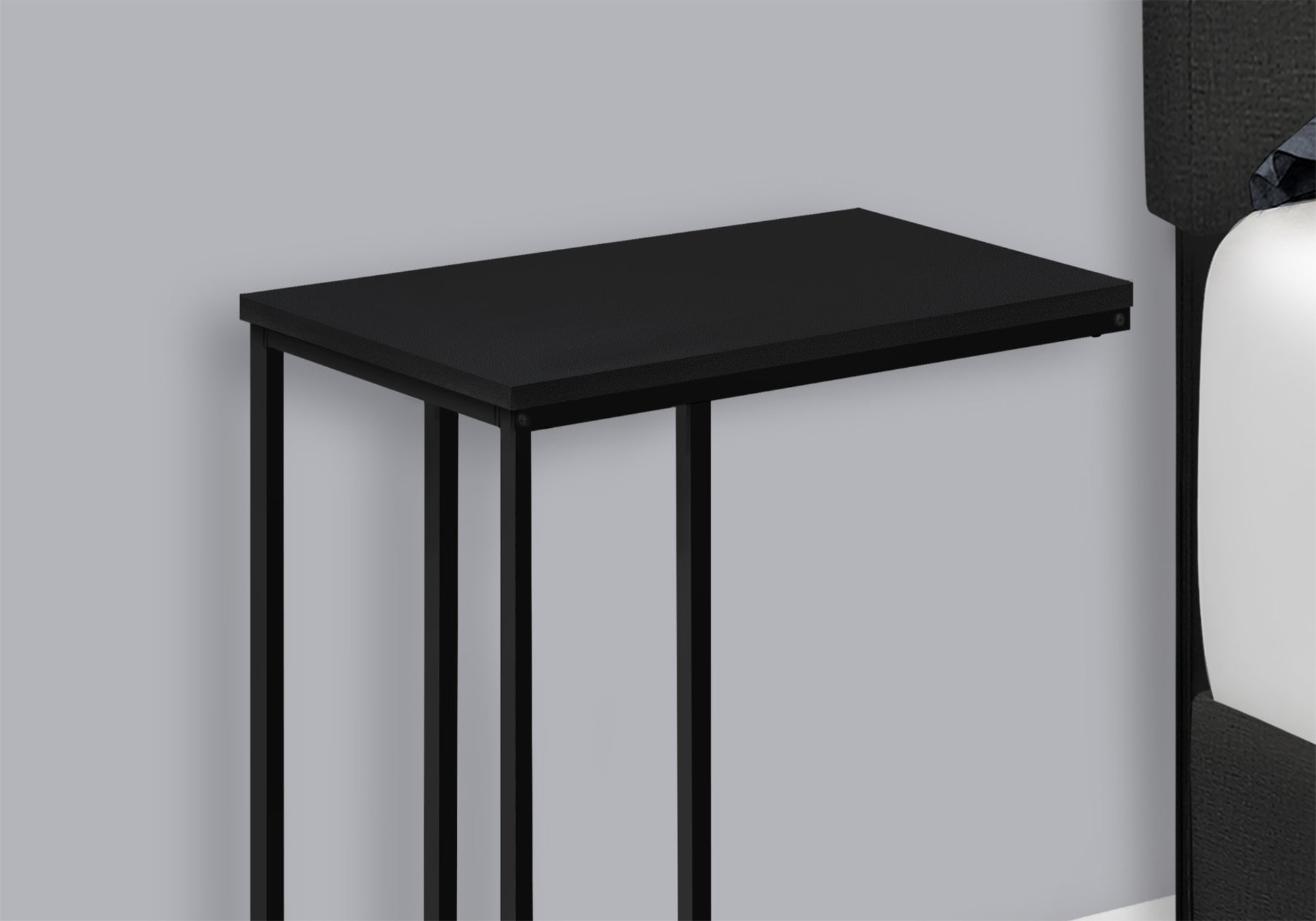 Accent Table, C Shaped, End, Side, Snack, Living Room, Bedroom, Black Laminate, Black Metal, Contemporary, Modern Black Particle Board