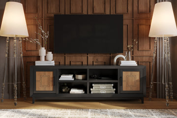 Ventura 86 Inch Tv Stand For Tvs Up To 95 Inches, No Assembly Required, Black And Bourbon Finish Black 90 Inches Or Larger Wood Wood