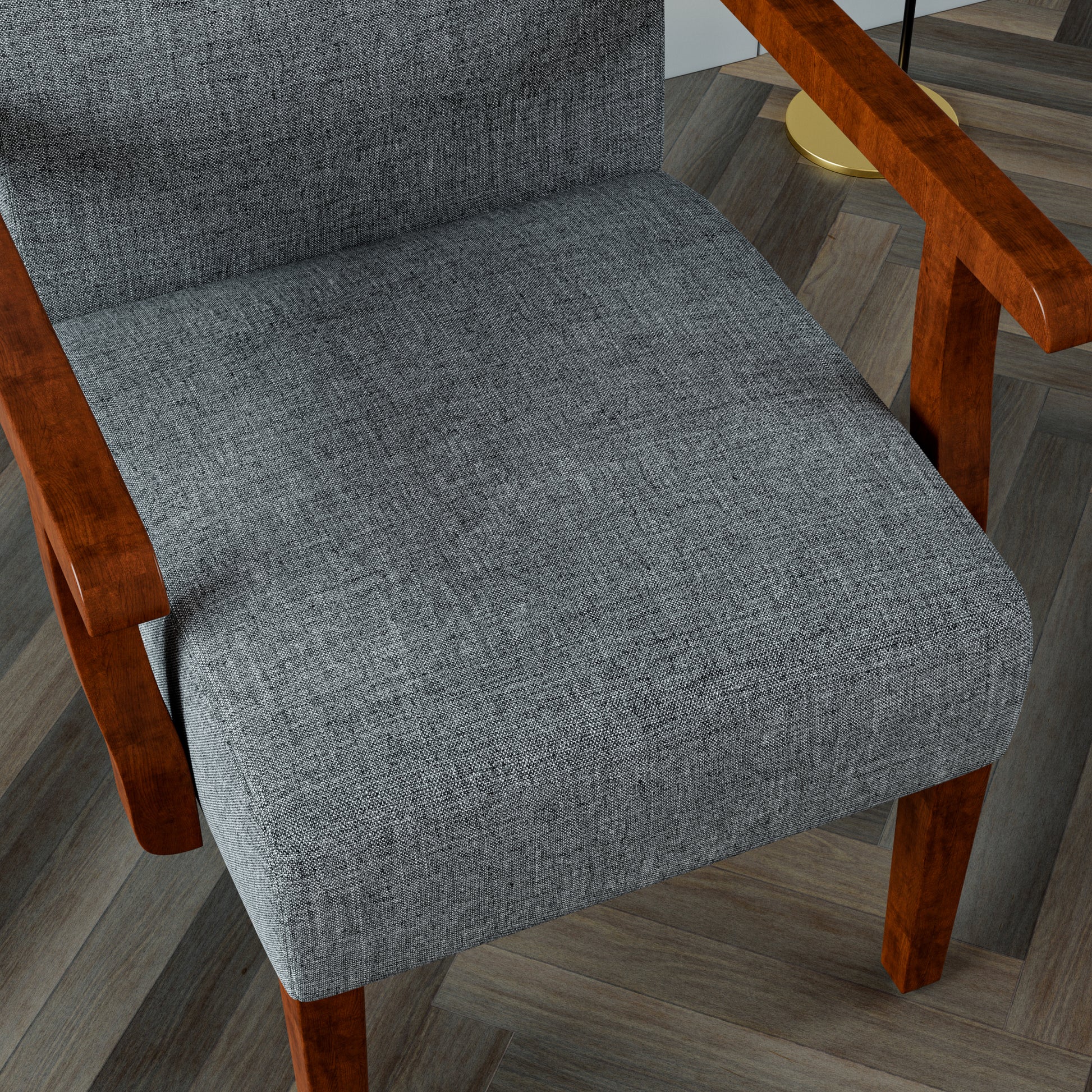 Fabric Accent Arm Chair Set Of 2 With Round Wood Table Grey Fabric