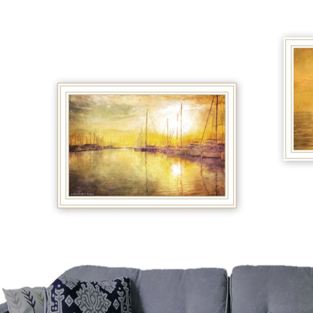 "Golden Solo Sailboats" Framed Wall Art For Living Room, Wall Art Print For Home Decor, Bedroom Wall Art By Bluebird Barn Multicolor Wood Paper