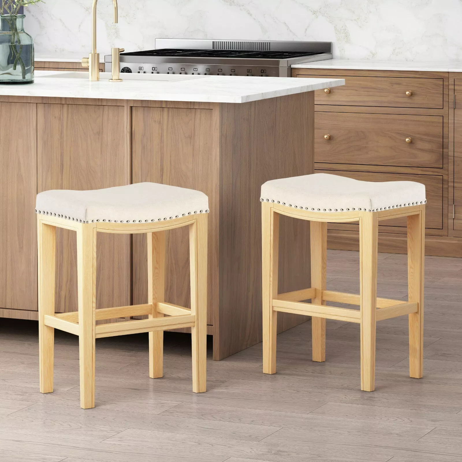 Tiffin Studded Counterstool Set Of 2 Beige Particle Board