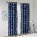 Total Blackout Metallic Print Grommet Top Curtain Panel Only 1 Pc Panel Navy Silver Polyester