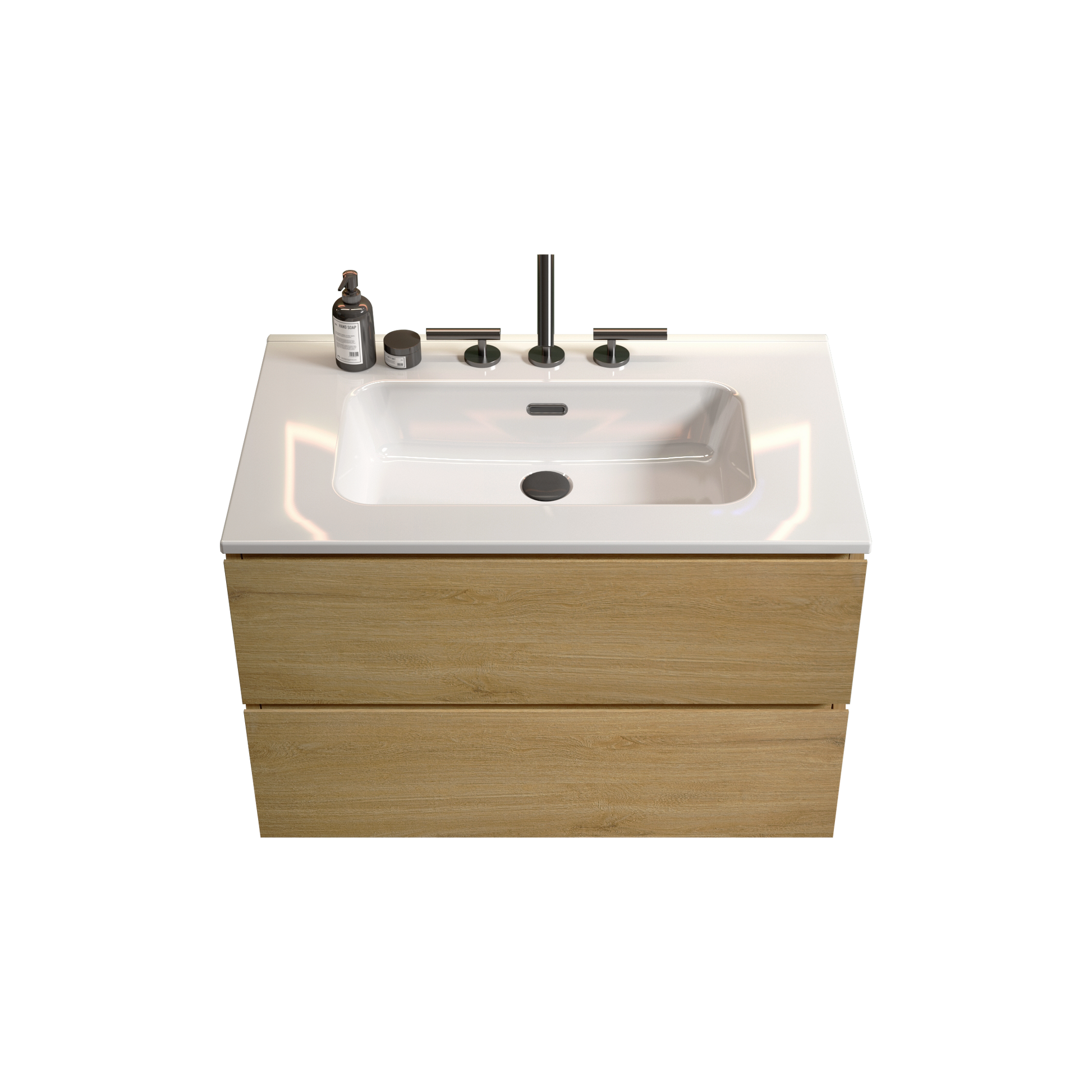 Wall Mount 30" Natural Oak Bathroom Vanity With Ceramic Sink With Three Faucet Holes, Large Storage Floating Bathroom Vanity For Modern Bathroom, Pre Assembled Oak Bathroom Modern Ceramic Mdf