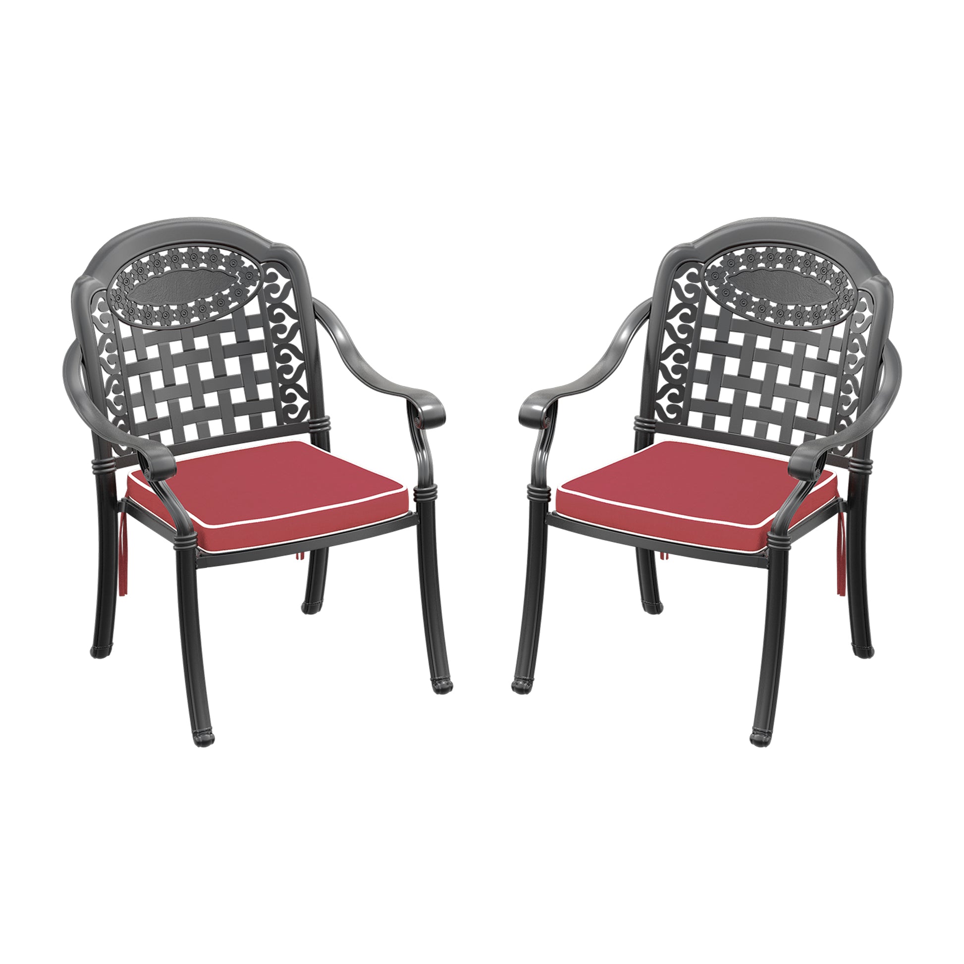 Cast Aluminum Patio Dining Chair 2Pcs With Black Frame And Cushions In Random Colors Yes Complete Patio Set Black Rust Resistant Frame Water Resistant Cushion Garden & Outdoor Complete Patio Sets Aluminium