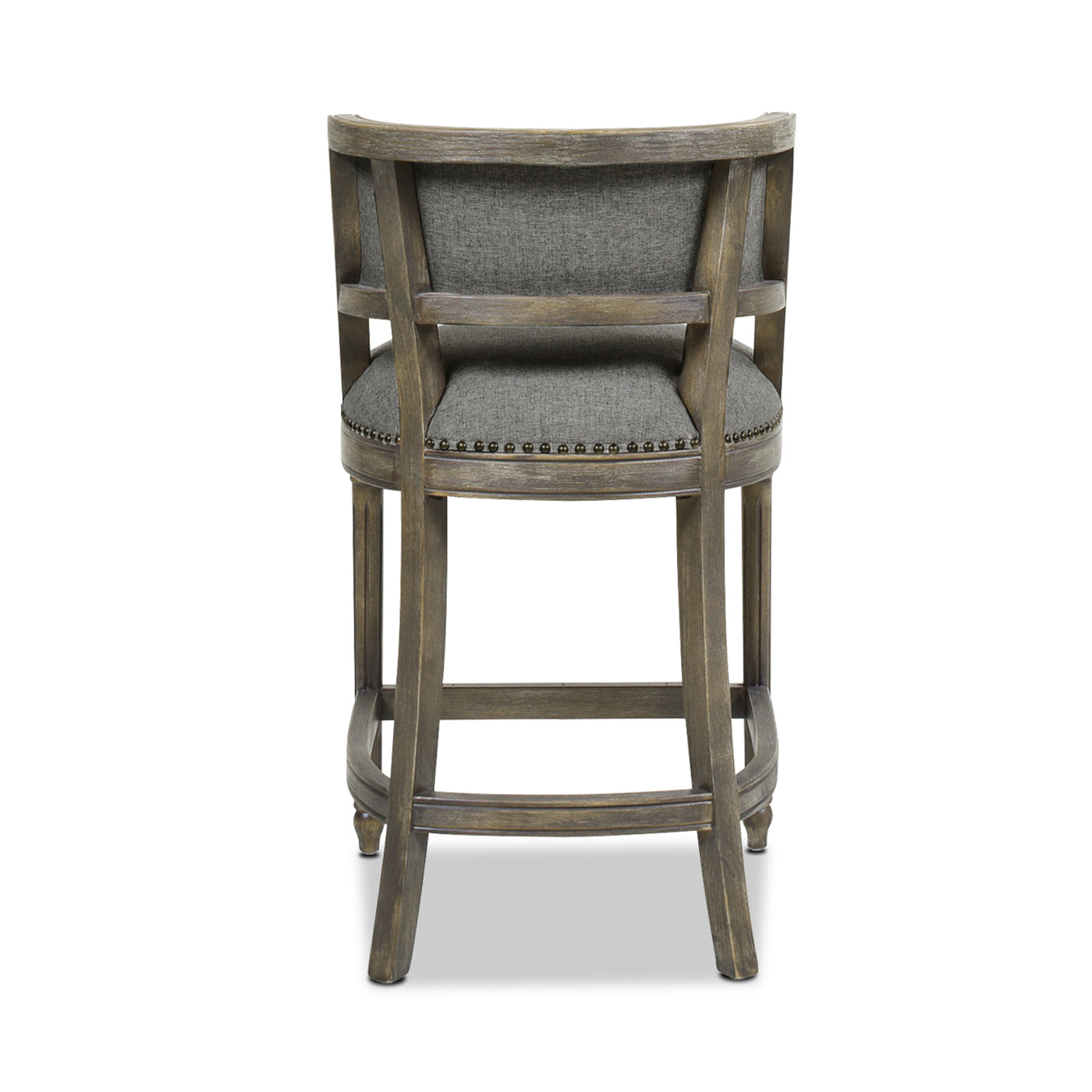 Paris 26.5 Farmhouse Counter Height Bar Stool With Backrest, Heathered Grey Linen Gray Foam Linen