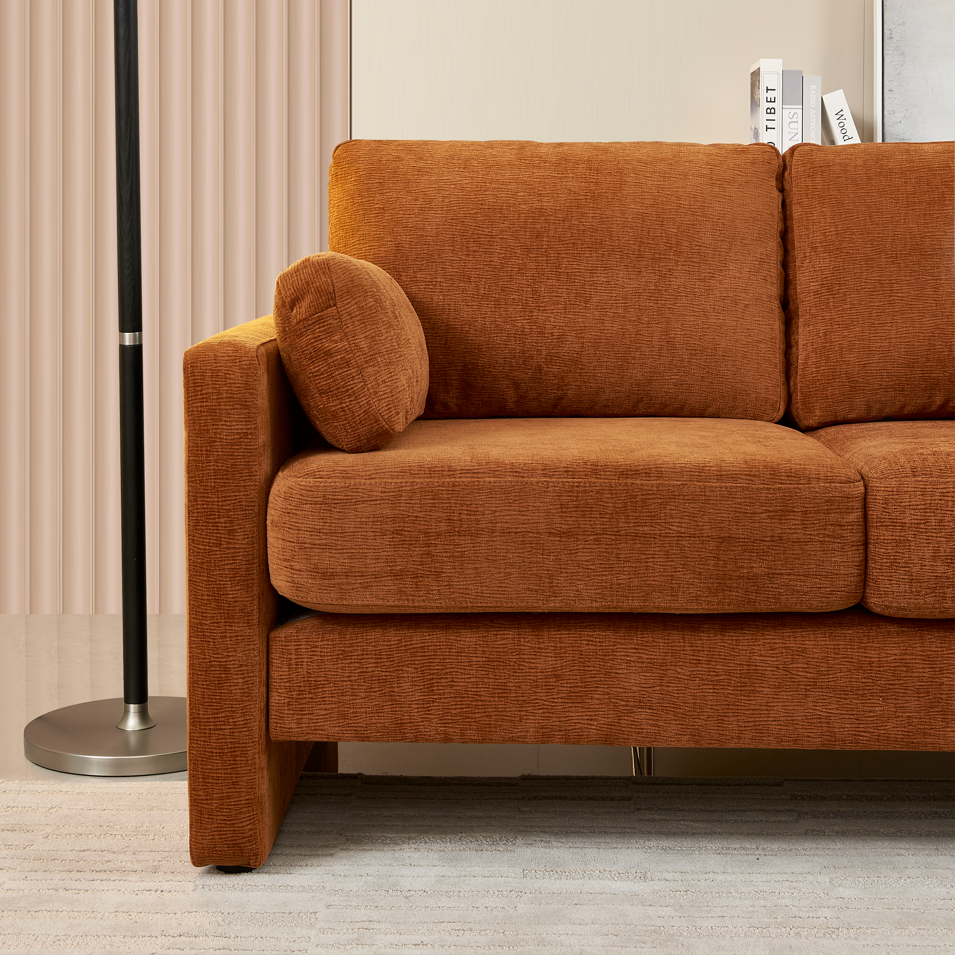 58.66" Small Modern Loveseat Sofa, Mid Century Chenille Fabric 2 Seat Couch Beautiful Seat With Back Cushions, Accent Sofa Couch For Living Room, Bedroom And Small Space Orange Wood Foam Chenille 2 Seat