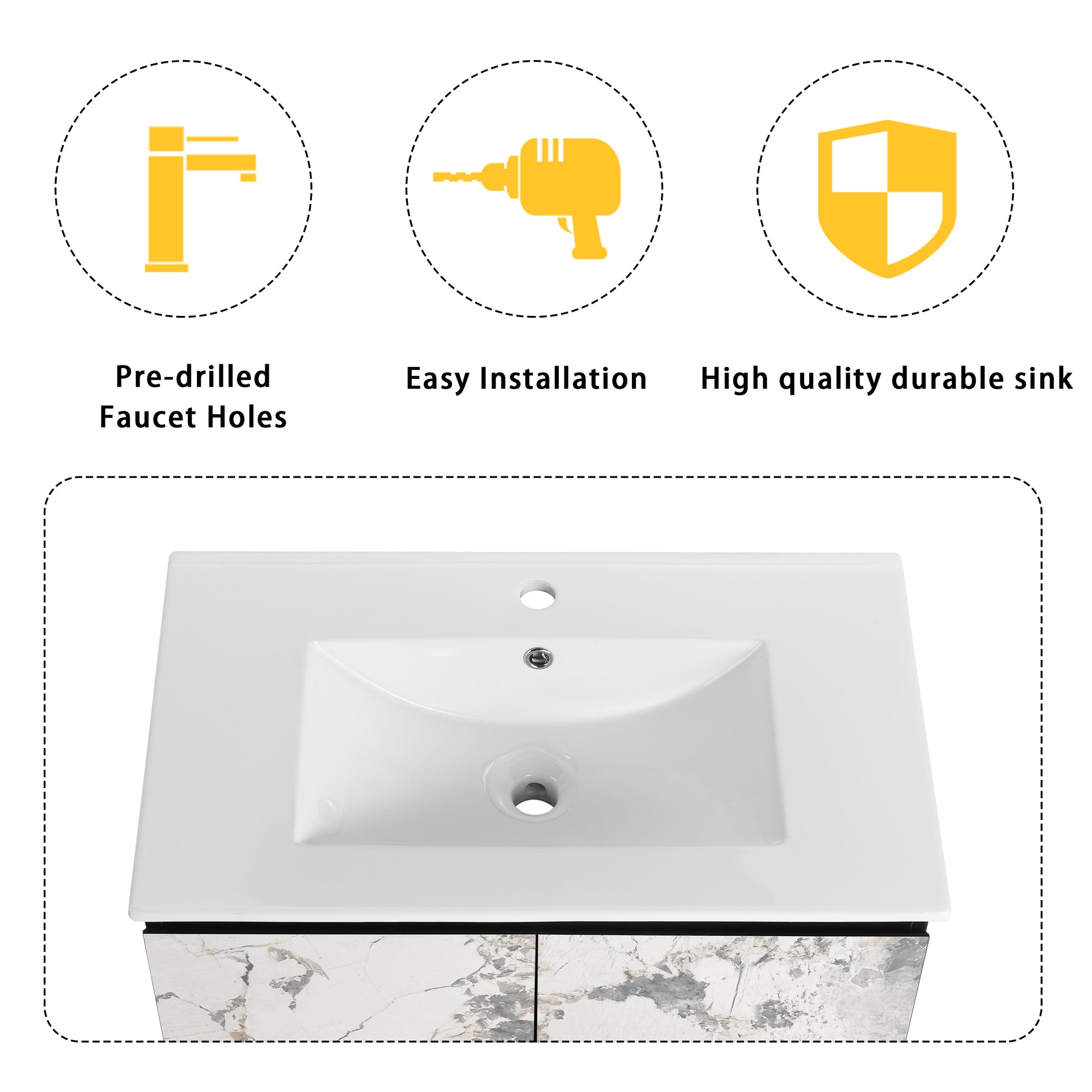 30'' Floating Wall Mounted Bathroom Vanity With Ceramics Sink & Soft Close Cabinet Door, Kd Package Black Bathroom Modern Plywood