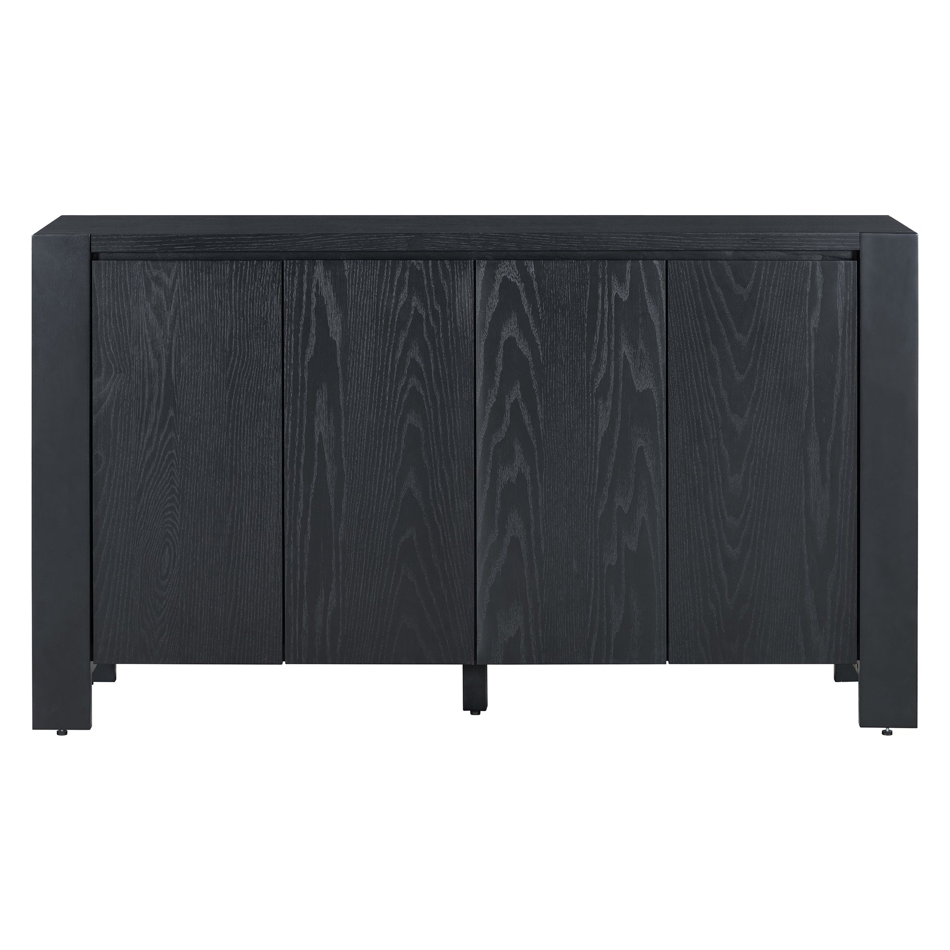 Retro 4 Door Sideboard With Distressed Finish And Adjustable Shelves For Dining Room, Kitchen, And Living Room Black Black Mdf,Rubber Wood