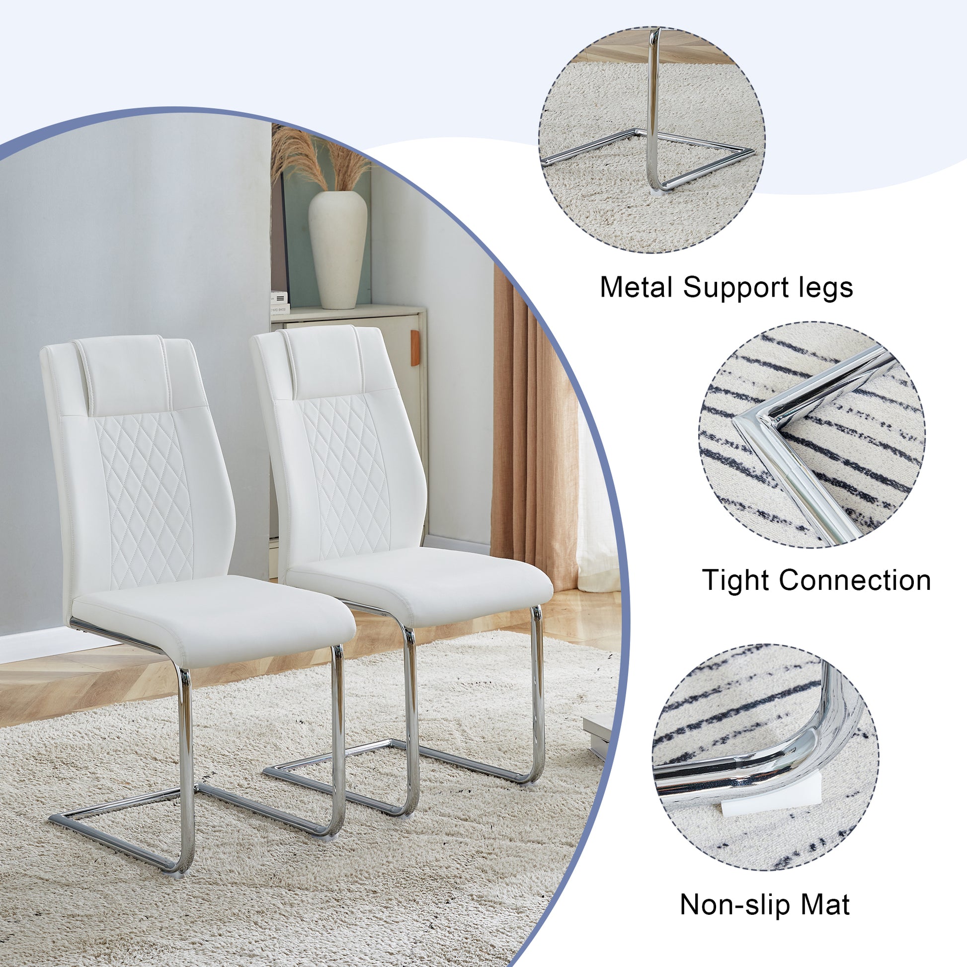 Table And Chair Set.Large Minimalist Rectangular Glass Dining Table For 6 8 With 0.39" Tempered Glass Tabletop And Silver Chrome Metal Legs.Paried With Comfortable Chairs With Pu Seats And Metal Legs. Silver Seats 8 Glass Metal