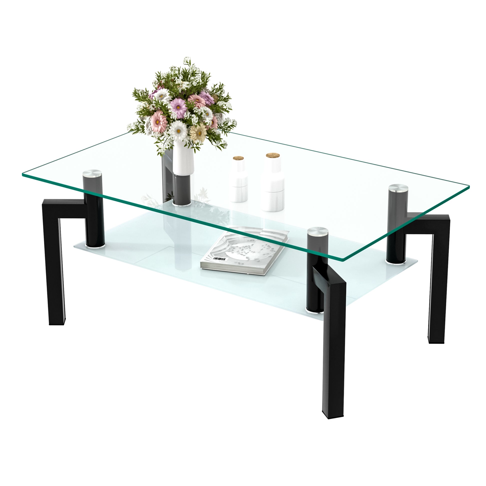 Rectangle Black Glass Coffee Table Clear Coffee Table Modern Side Center Tables For Living Room Living Room Furniture Black Glass