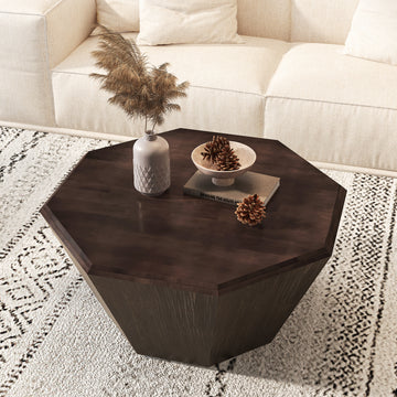 31.5 "Octagonal Black Walnut Rubber Wood Coffee Table, Coffee Table, Living Room Bedroom Walnut Rubber Wood