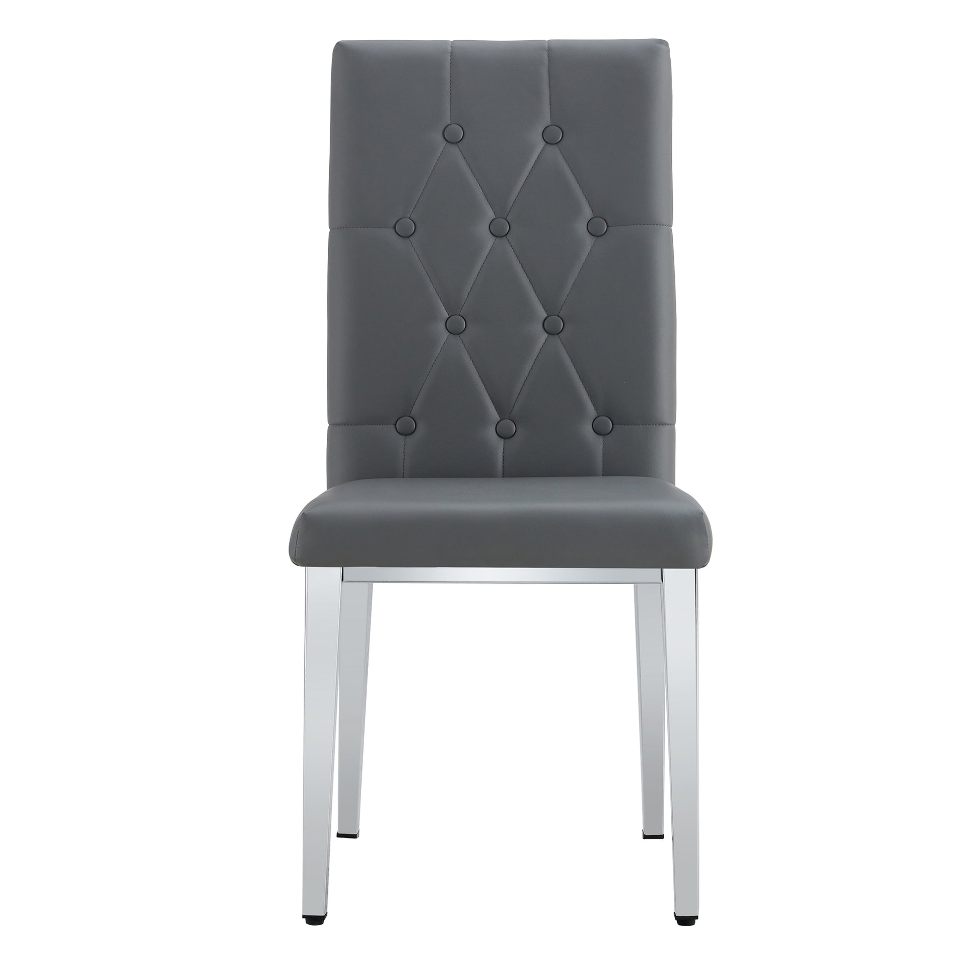 2 Piece Set Of Gray Armless Dining Chairs Brings A Touch Of Elegance And Mystery To The Dining Area With Its Deep Gray Tone,The Grid And Buckle Design Of The Back Add A Vintage Yet Fashionable Touch Gray Set Of 2 Pu