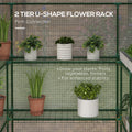 Outsunny 4.6' X 4.7' Portable Greenhouse, Water Uv Resistant Walk In Small Outdoor Greenhouse With 2 Tier U Shaped Flower Rack Shelves, Roll Up Door & Windows, White White Steel