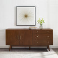 Mid Century Modern Minimalist 2 Door Sideboard Walnut Walnut Mdf