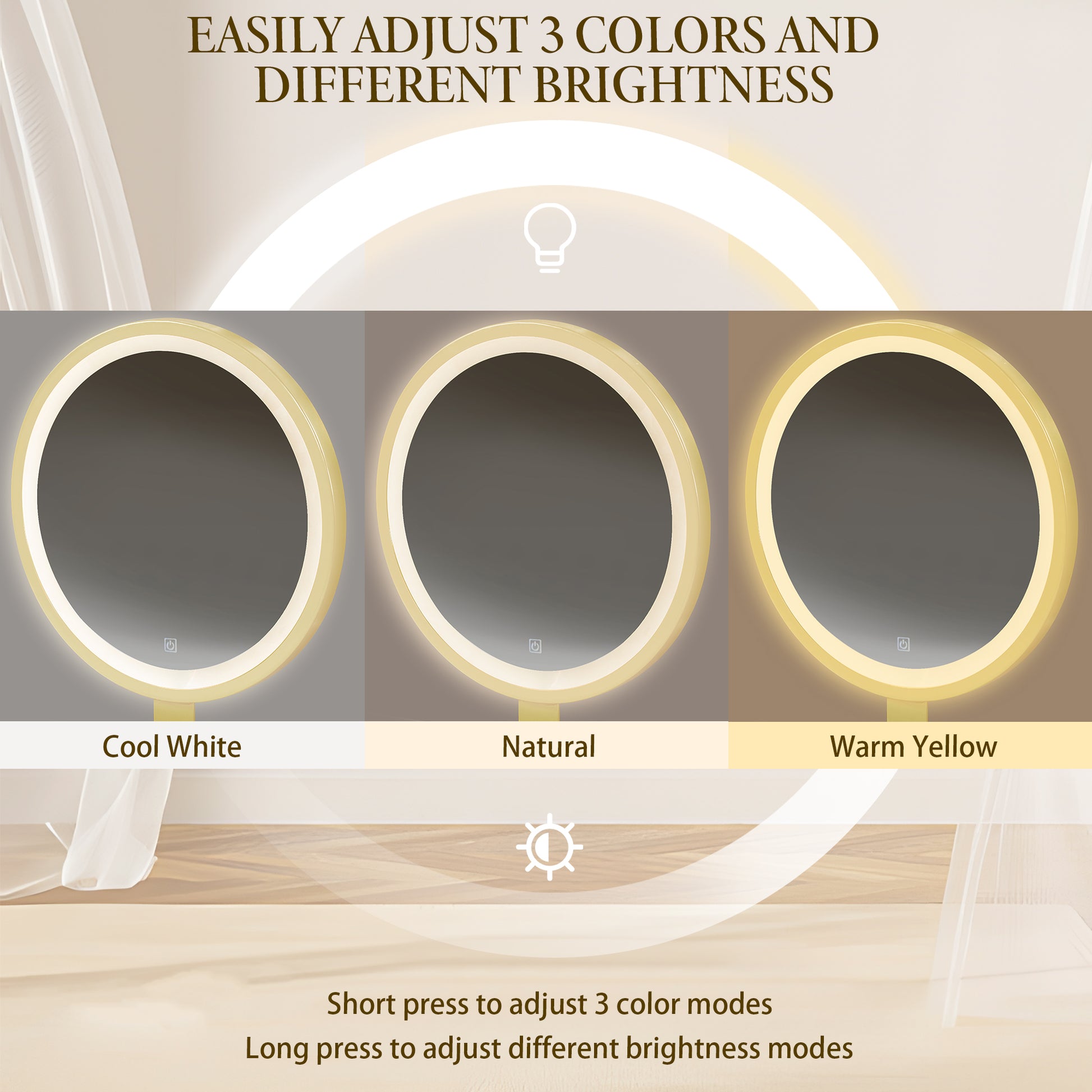 Modern Style Vanity Table With Movable Side Cabinet And 4 Drawers, Large Size Dressing Table With Mirror And 3 Colors Led Light, Makeup Table With Stool, White, Lden Legs Gold White 4 Drawers Mdf Metal