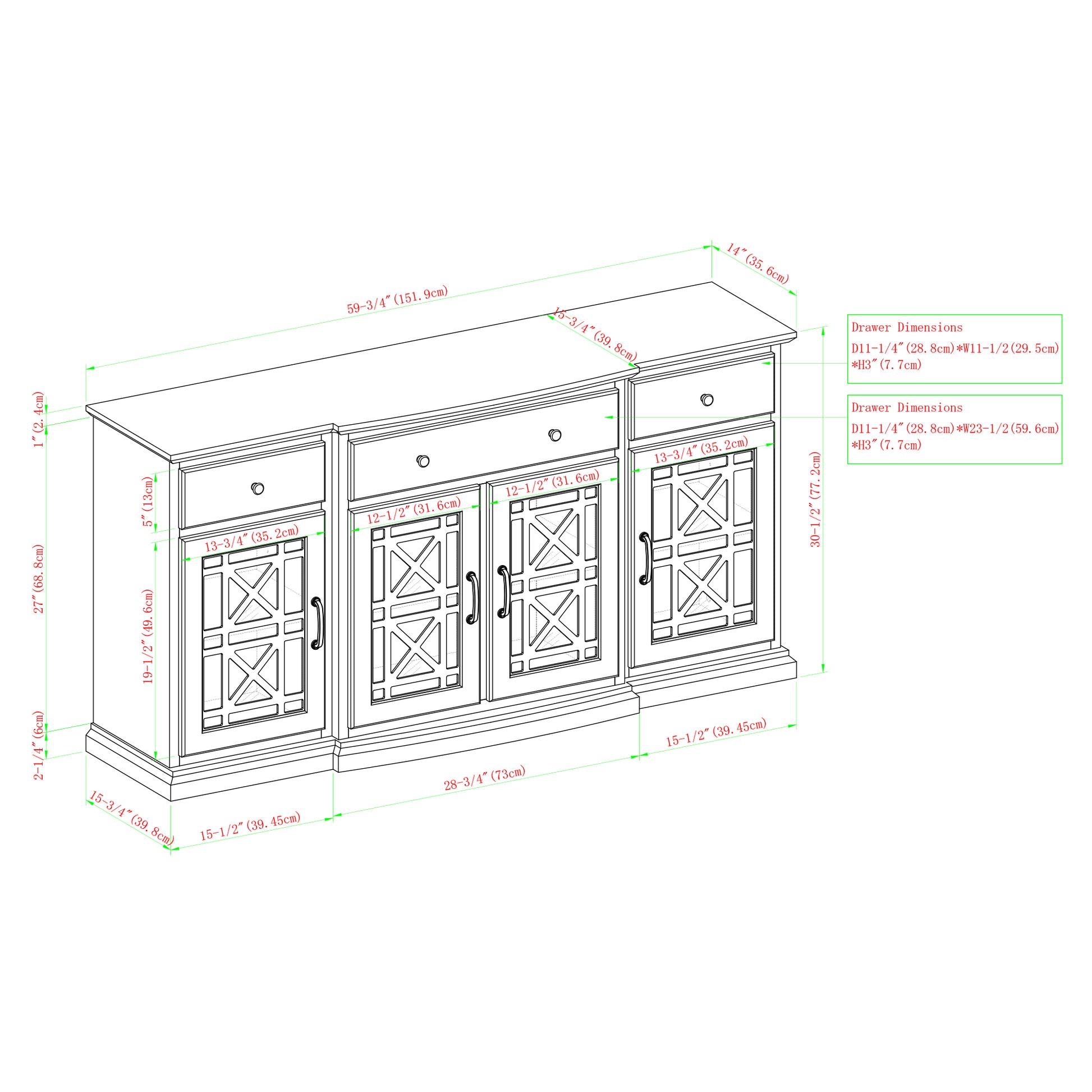 Classic Fretwork Detailed Glass Door Sideboard White White Mdf