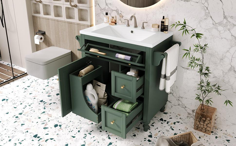 30'' Bathroom Vanity With Top Sink, Modern Bathroom Storage Cabinet With 2 Drawers And A Tip Out Drawer, Single Sink Bathroom Vanity Same As N710S130001F Green Bathroom Modern Solid Wood Mdf Resin