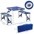 Outsunny Folding Picnic Table With Seats And Umbrella Hole, Portable Camping Chairs Set, 4 Seat, Aluminum Frame, Blue Blue Aluminum