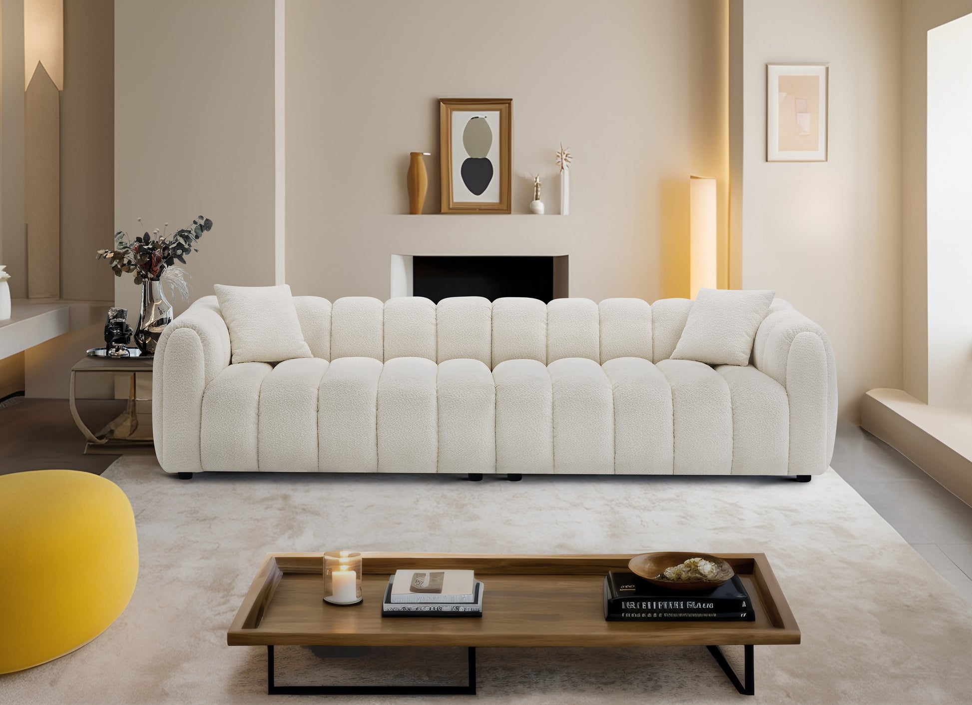 110.23 Inch Oversized Modern Design Sofa,Upholstery Tufted Cloud 41.33''Oversized Deep Seat Sofa,Teddy Fabric Boucle 4 Seats Couch With Solid Wood For Living Room, Office, Bedroom,Apartment Beige Wood Fabric 4 Seat