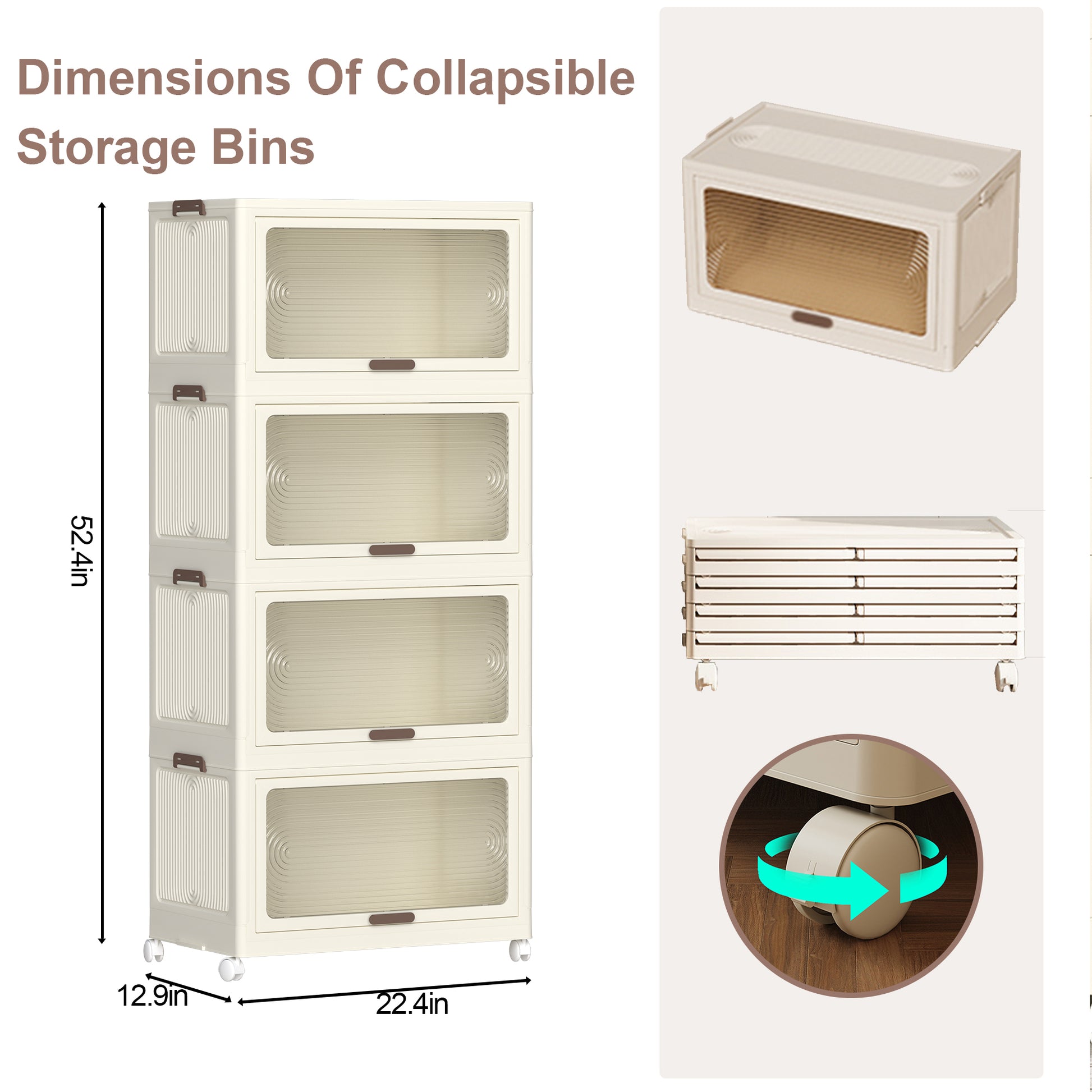 4 Tier Plastic Storage Bins With Lids 230Qt, Stackable Storage Containers With Wheels, Folding Storage Boxes, Collapsible Storage Bins, Closet Organizers And Storage For Living Room,Office,Dorm 3 4 Shelves Cream White Kitchen American Design,Classic