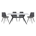 Modern 5Pc Dining Table Set With 4X Chairs Gray Upholstered Sintered Stone Tabletop Black Metal Legs Kitchen Dining Furniture Gray Seats 4 Dining Room Contemporary,Modern Rectangular Dining Table