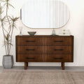 Logan Mid Century Modern Walnut Dresser With 6 Drawers Brown,Wood Brown Bedroom Mid Century Modern Solid Wood