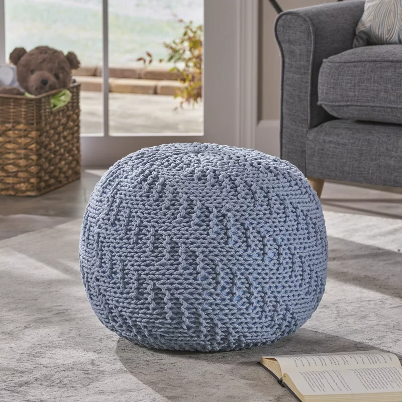 Knited Pouf Teal Cotton