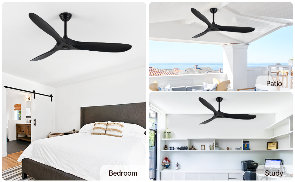 60 Inch Ceiling Fan With Remote Control Timed Lighting, Reversible Airflow And Quiet Operation For Living Room & Bedroom & Outdoor Black Modern Abs