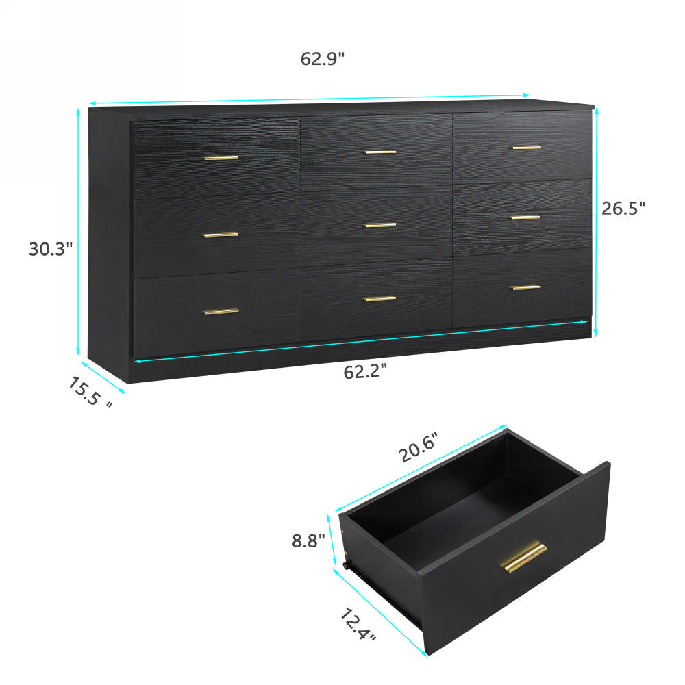 Modern Black 9 Drawer Dresser For Bedroom Large Storage Wide Chest Of Drawers, Sturdy & Safe Black Primary Living Space American Design,Contemporary, Modern Black 9 Drawer Dresser For Bedroom Large Storage Wide Chest Of Drawers, Sturdy & Safe Black Primary Living Space American Design,Contemporary,