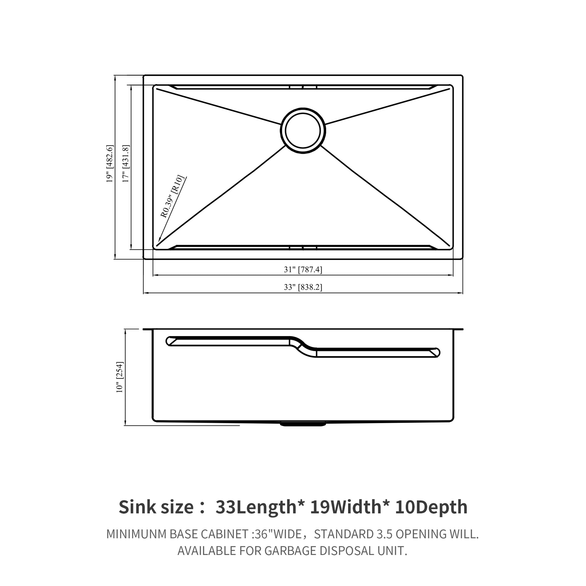 33" Undermount Kitchen Sink 33*19 inch Single Bowl 16 brushed nickel-stainless steel