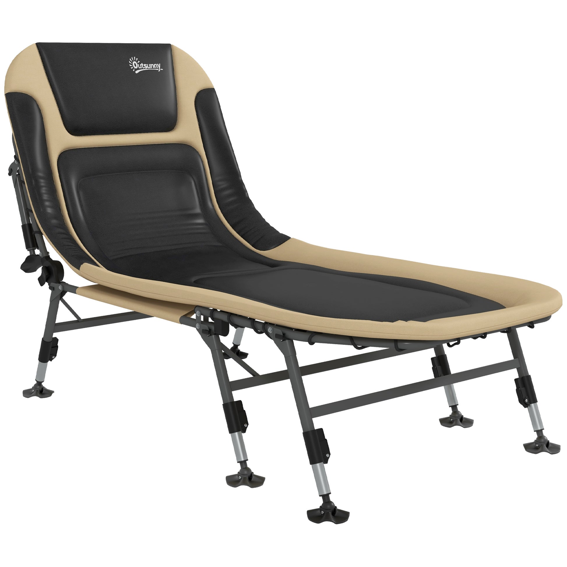 Outsunny Camping Cot For Adults, Folding Bed With Soft Padded Cushions & Headrest, 180 Adjustable Reclining Lounger, Heavy Duty And Portable With A 400 Lbs. Capacity, Cream White Cream White Oxford Fabric