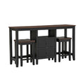 Farmhouse Rustic 3 Piece Counter Height Wood Dining Table Set With Cabinet,2 Storage Drawers And 2 Stools For Small Places,Black Cherry Wood Wood Cherry Seats 2 Wood Dining Room Farmhouse Rubberwood Rectangular Foam Solid Wood