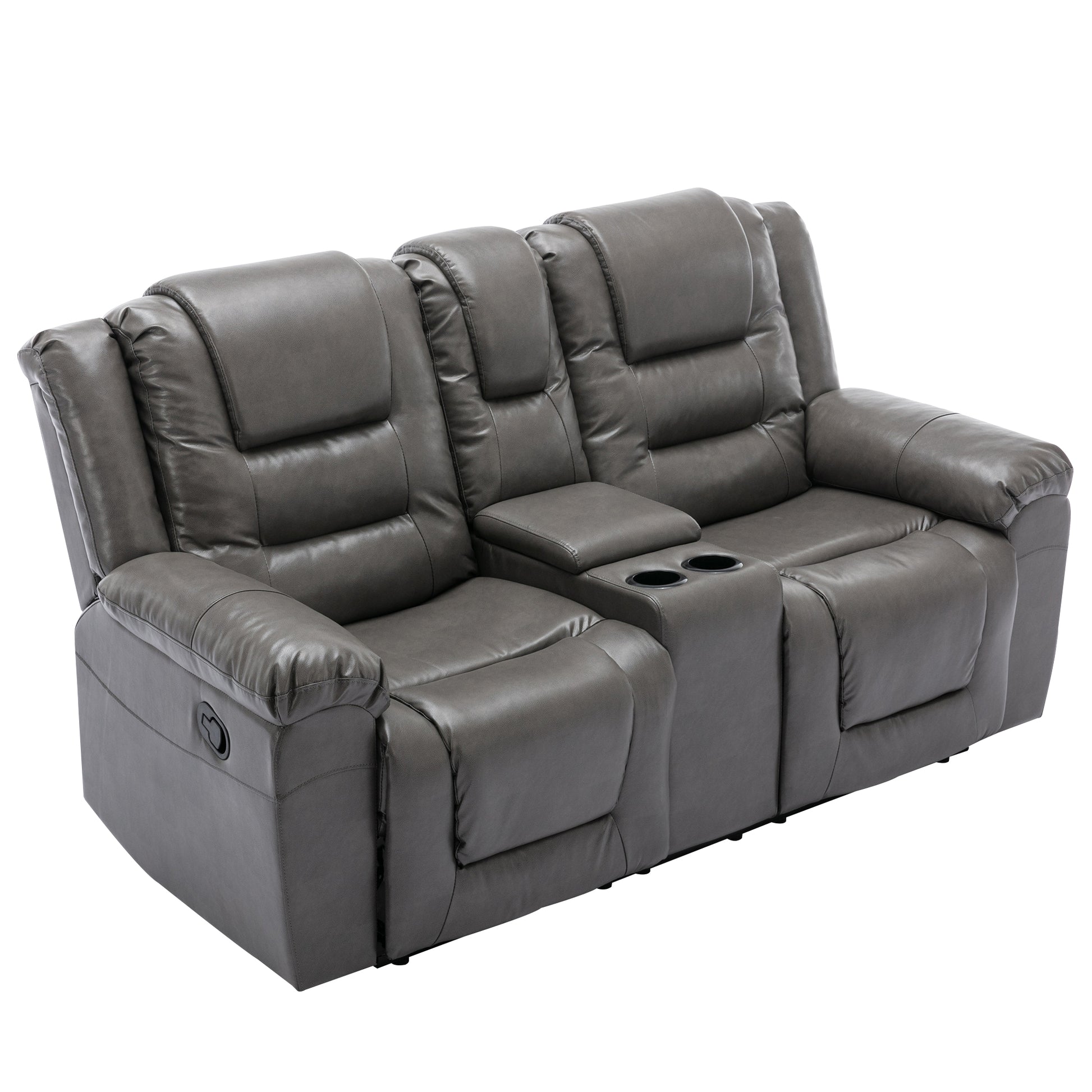 Home Theater Recliner Set Manual Recliner Chair With Wide Armrest, Two Built In Cup Holders For Living Room,Bedroom, Grey Grey Foam Pu