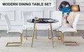 1 Table And 4 Chairs, A Modern Minimalist Circular Dining Table With A 40 Inch Black Imitation Marble Tabletop And Gold Plated Metal Legs, And 4 Modern Gold Plated Metal Leg Chairs. Black Gold Seats 4 Glass