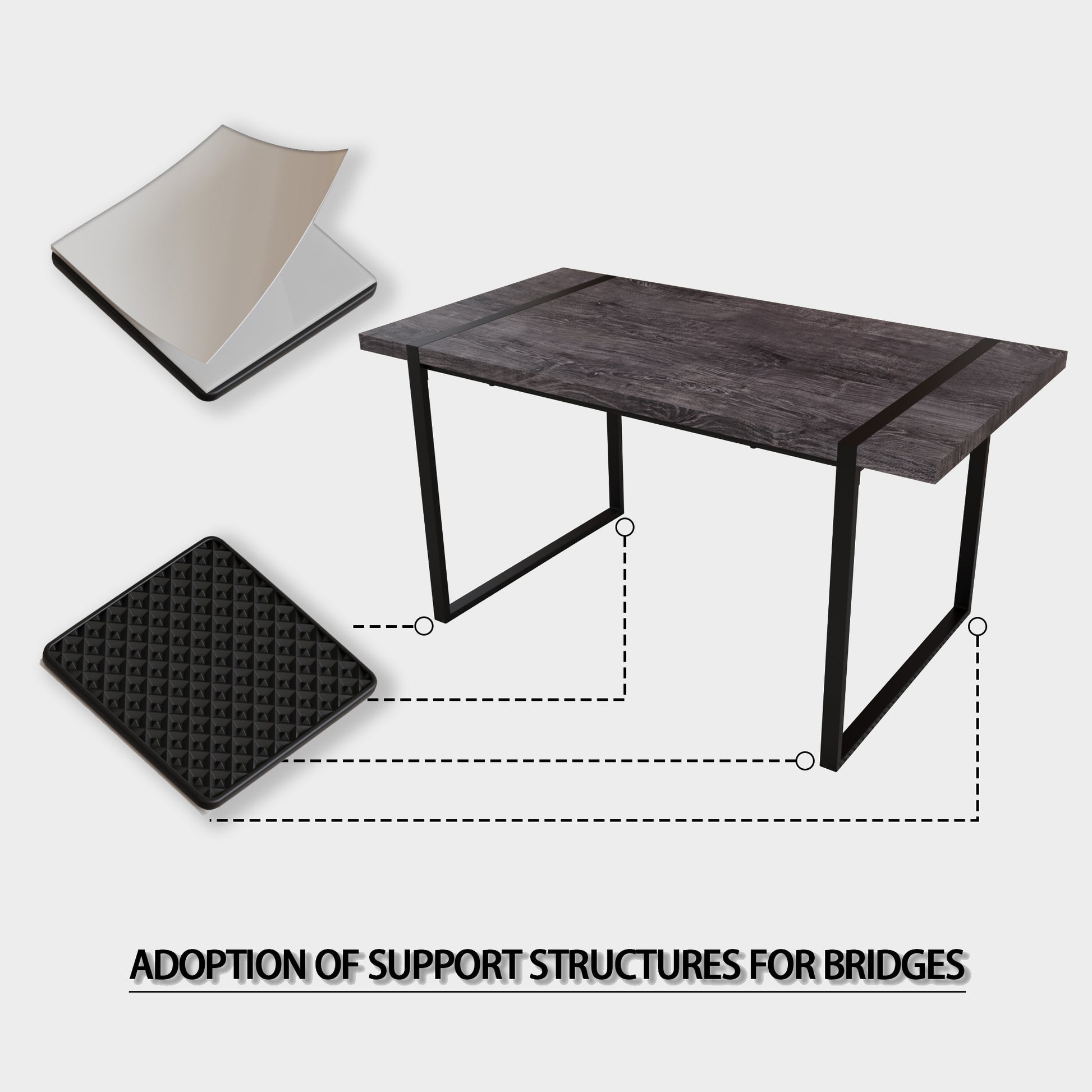 59 "Rural Industrial Rectangular Mdf Black Dining Table Set And Pu Armless Dining Chair Set, 6 Pieces. Kitchen Black Metal Table Leg Dining Chair Set Black Mdf