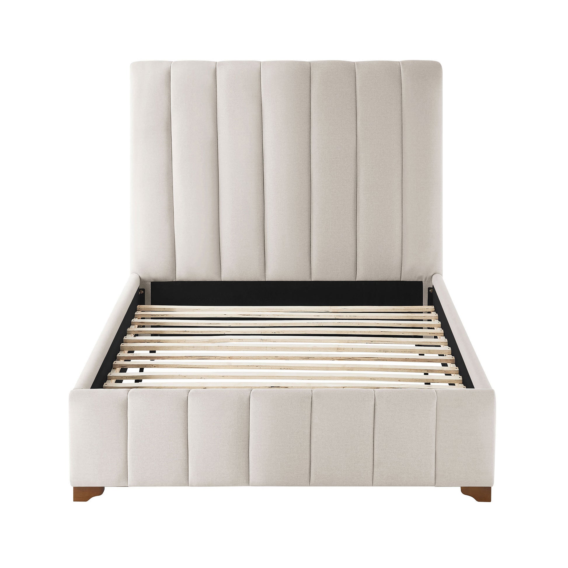 Twin Size Modern Design Bed Frame Upholstered Queen Bed Frame Platform With Headboard Fabric Headboard Wooden Slats Support, No Box Spring Needed,Mattress Foundation,White Twin White Fabric