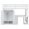 Full Size Loft Bed With Wardrobe, Desk And Storage Drawers, White Full White Pine