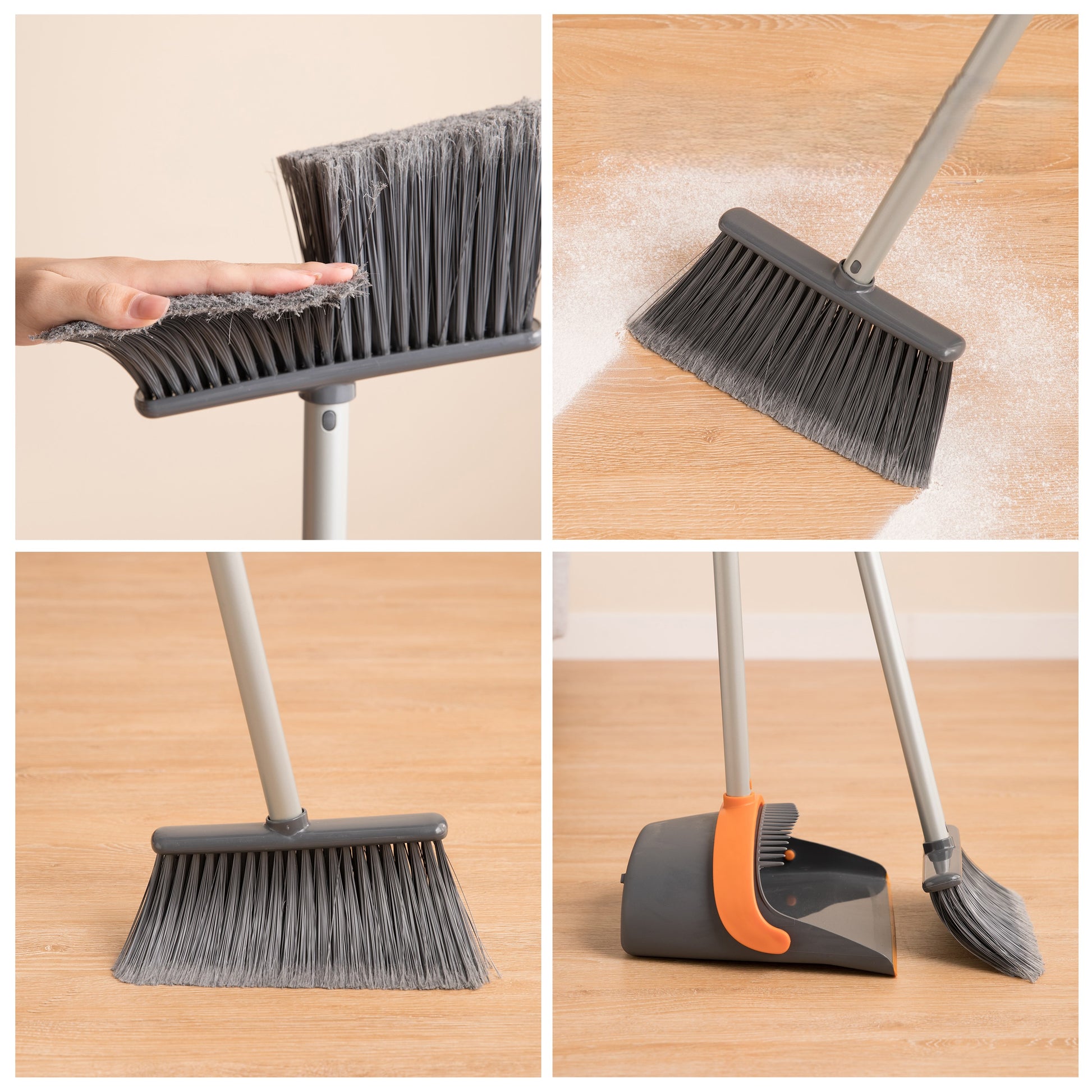 Efficient Home Cleaning Combo,Broom And Dustpan Set With 52 Inch Long Handle Sturdy, Easy Assembly Perfect For Floors, Kitchens, Bathrooms Orange Grey Orange Plastic