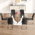 Table And Chair Set, Large Modern Rectangular Glass Table, Can Accommodate 6 8 People, Equipped With A 0.39 Inch Tempered Glass Tabletop And Mdf Table Legs.Paired With Comfortable And Soft Chairs. Black Mdf Glass