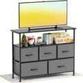Tv Stand Dresser For Bedroom Entertainment Center With 5 Fabric Drawers, Storage Organizers Units For Living Room, Media Console Table With Open Shelf Up For 45