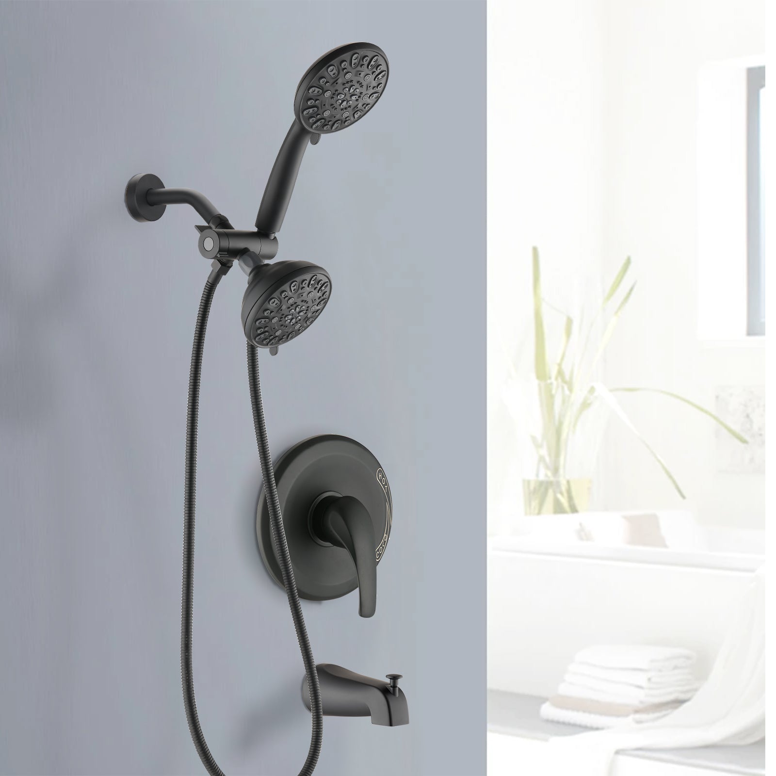 Matte Black 4.7" Handheld And Rain Shower System With Tub Spout 2 In 1 Tub Set Matte Black Stainless Steel