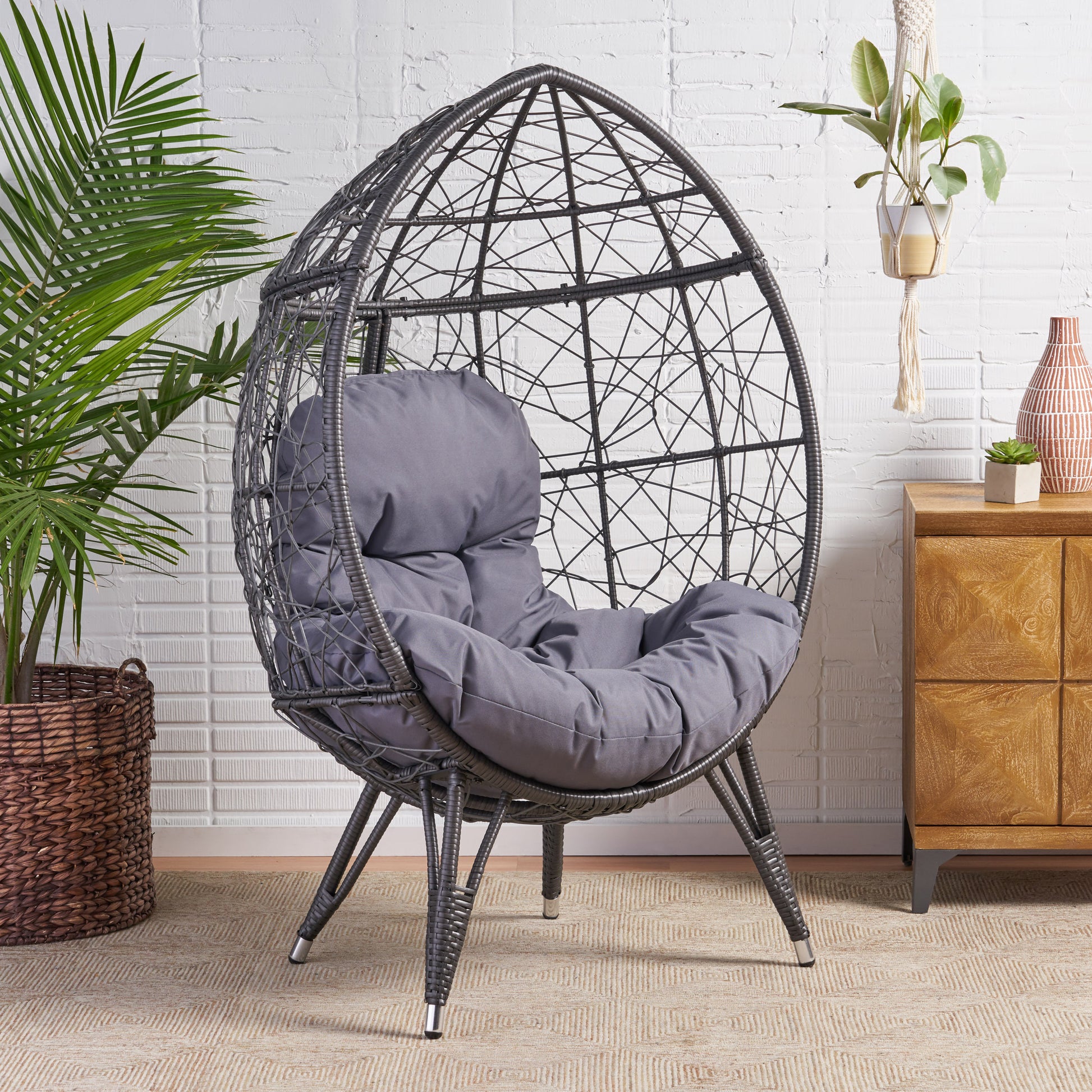 Gianni Teardrop Chair Gray Pe Rattan Iron Waterproof Fabric