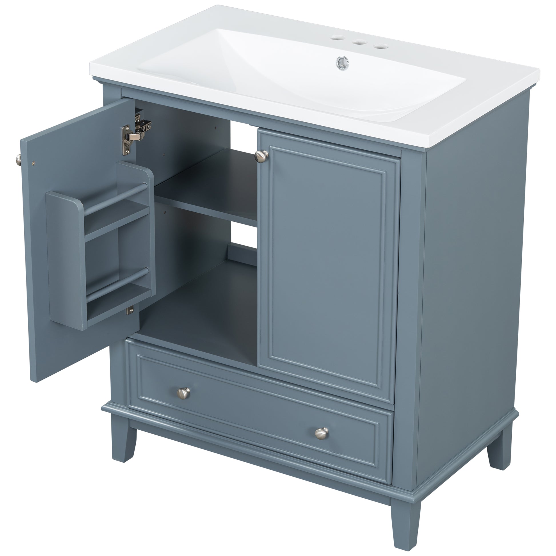 30" Bathroom Vanity With Sink Combo, Multi Functional Bathroom Cabinet With Doors And Drawer, Solid Frame And Mdf Board, Blue Blue Solid Wood Mdf