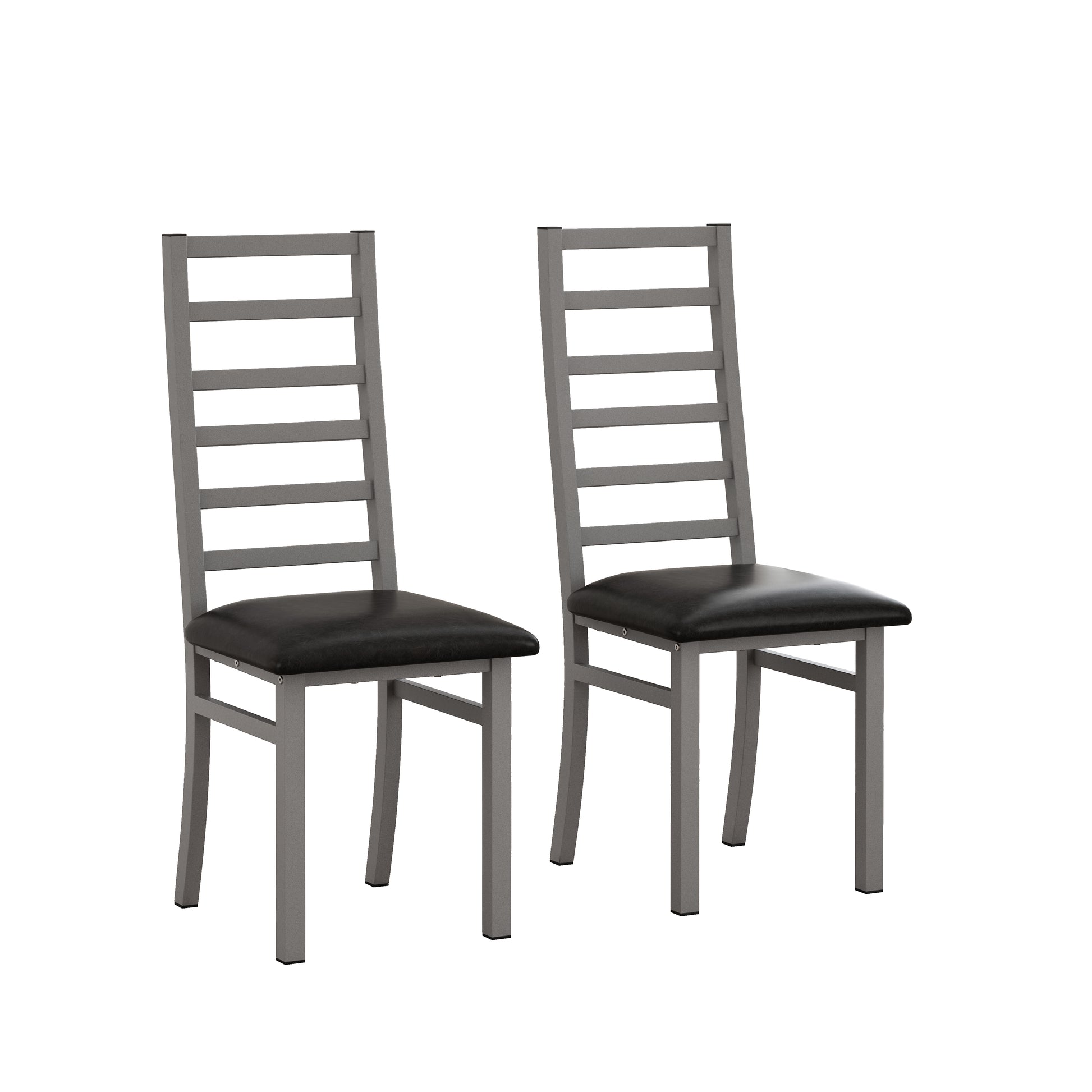 Metal Dining Chairs Set Of 2, Steel Legs And Pu Leather Seats, High Back Armless Dining Chairs, For Kitchen, Living Room, Grey Grey Steel