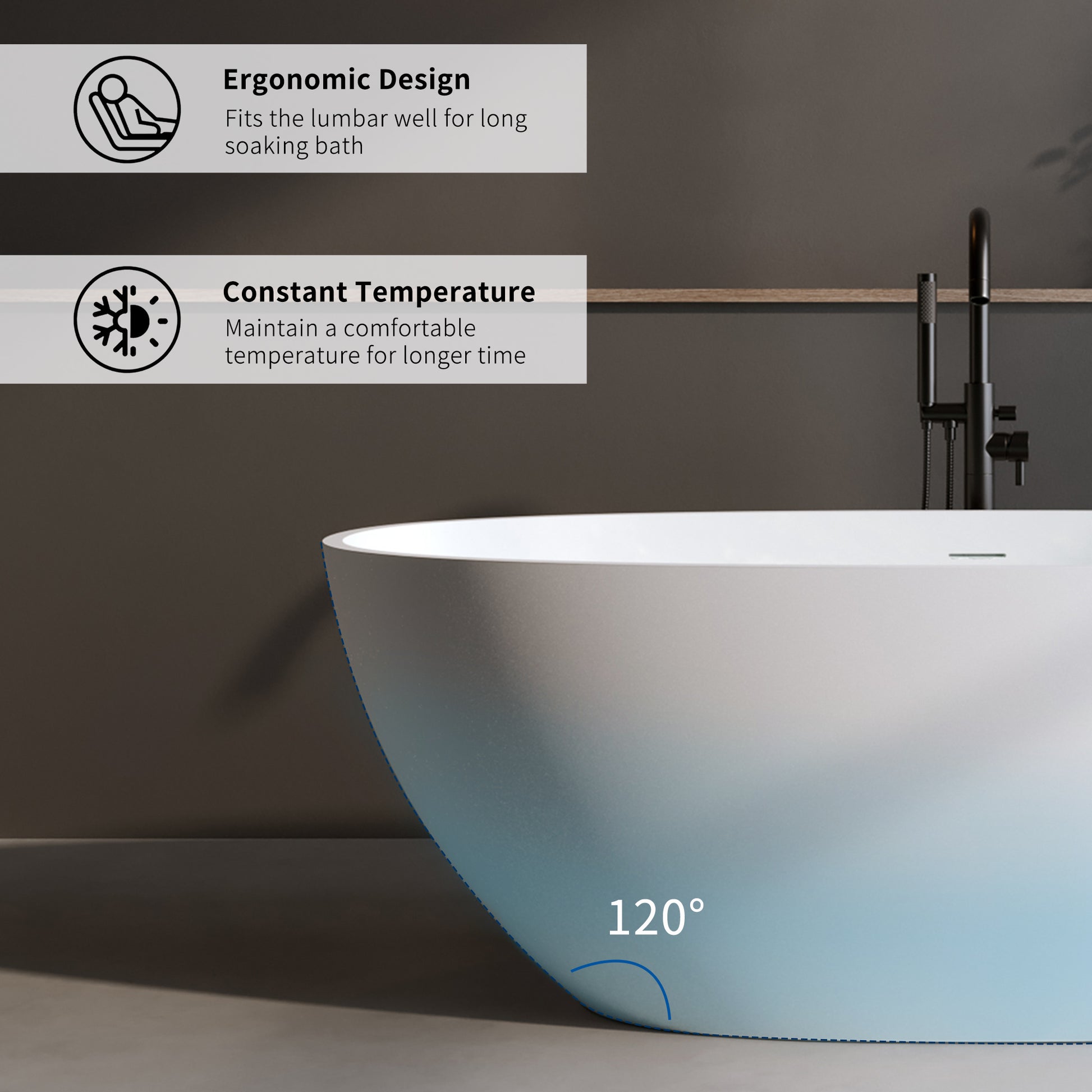 59'' Solid Surface Matte Tub, Solid Surface Soaking Tub, Stone Resin Freestanding Bathtub, Thick Edge Stand Alone Tubs With Overflow, Pop Up Drain, Matte White Oval Matte White Oval Freestanding Tubs 59 61 In Soaking Center Solid Surface