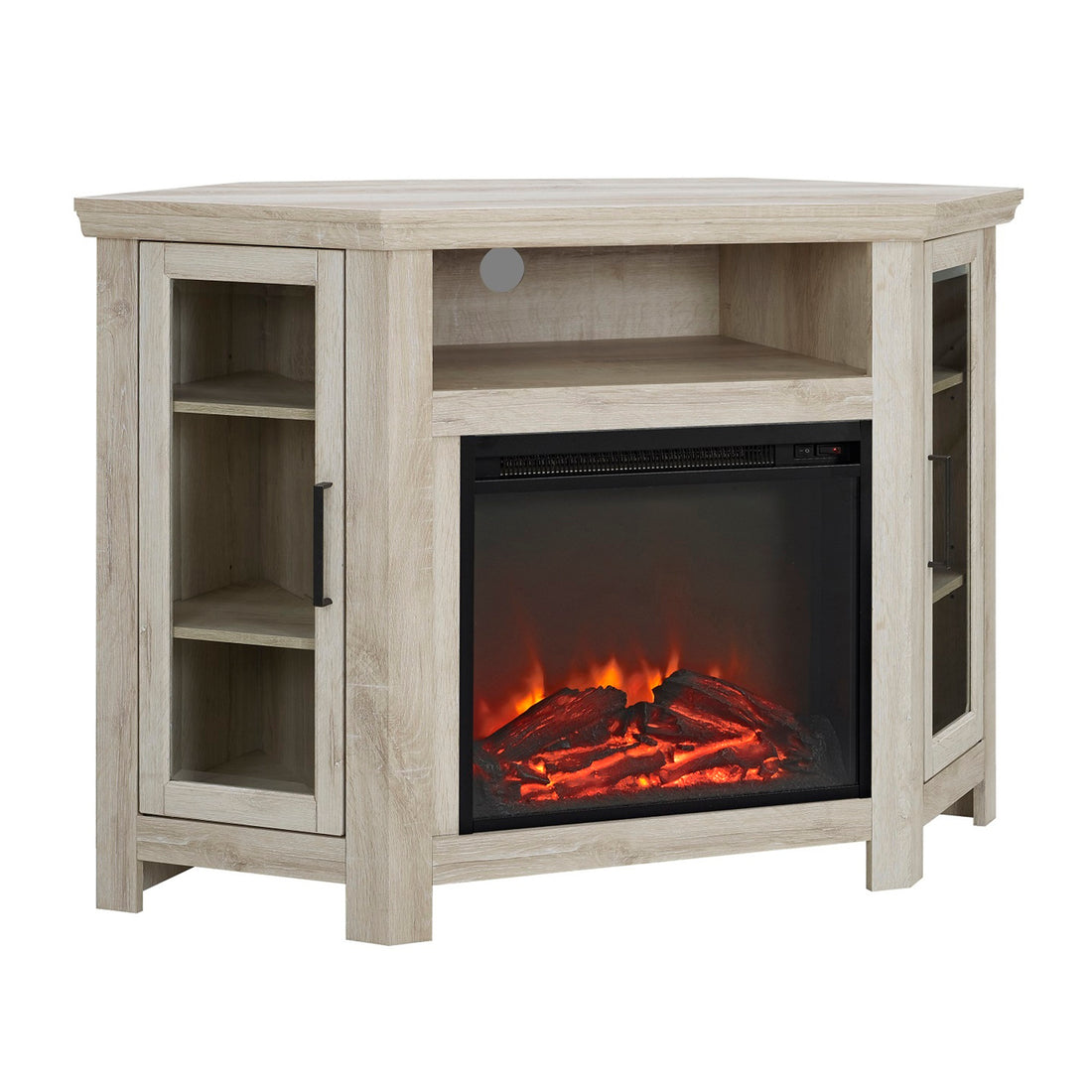 Classic Glass Door Fireplace Tv Stand For Tvs Up To 55" White Oak Brown Mdf
