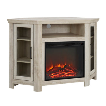 Classic Glass Door Fireplace Tv Stand For Tvs Up To 55" White Oak Brown Mdf