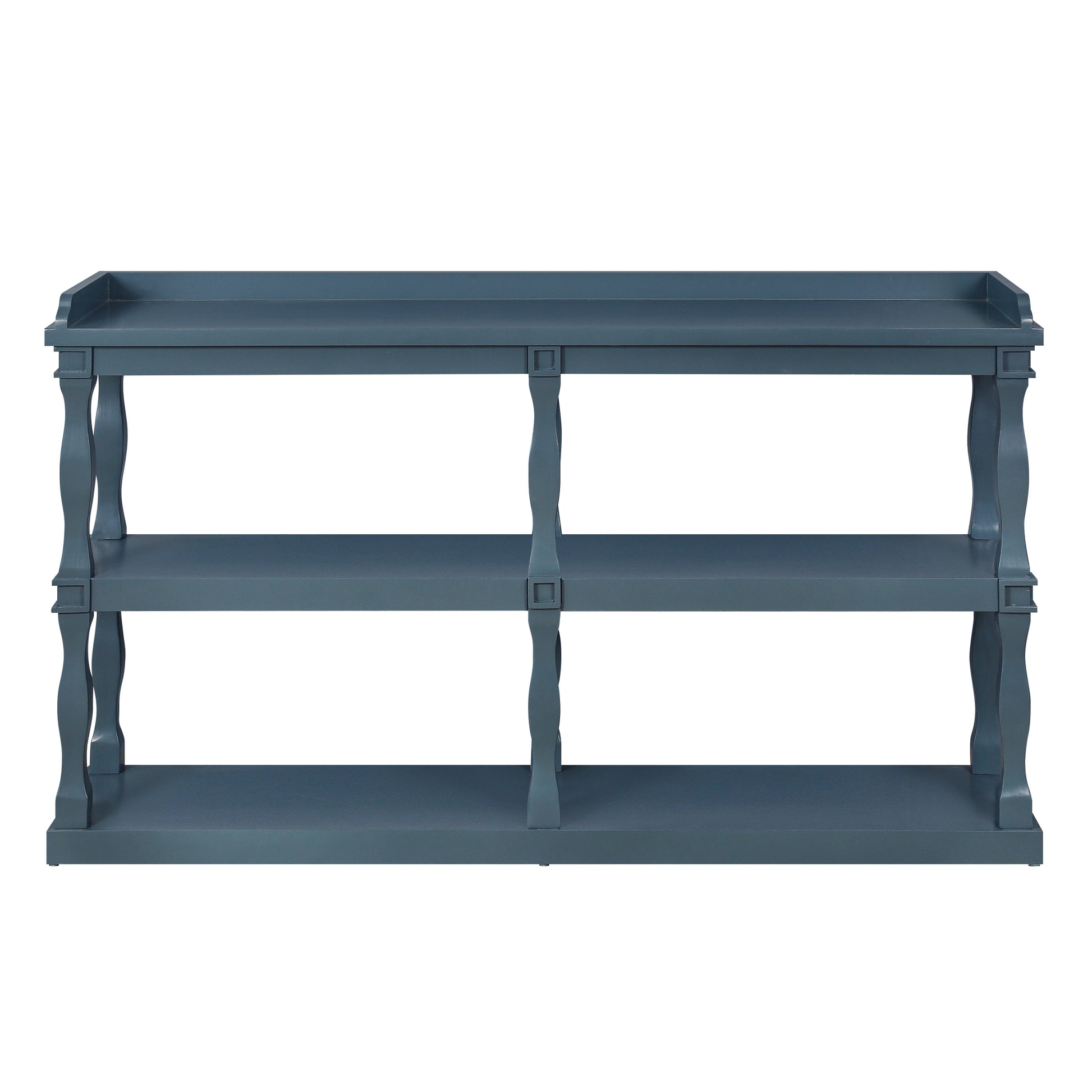 Console Table With 3 Tier Open Storage Spaces And Roman Column Effect Support Legs,Narrow Sofa Entry Table For Living Room, Entryway And Hallway Navy Blue Navy Blue Primary Living Space Floor Mount Open Storage Console Tables Glossy Mdf Mdf