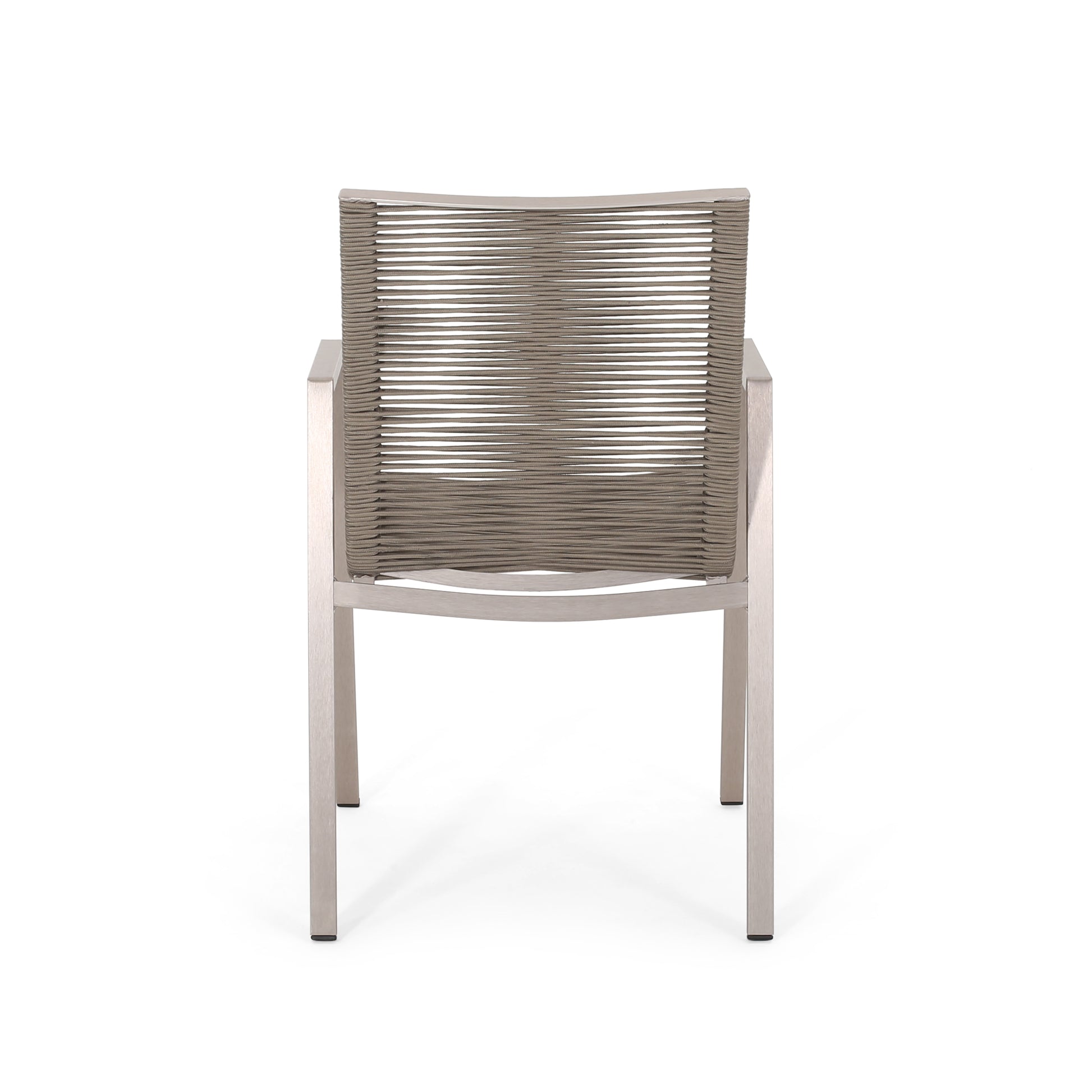 Outdoor Modern Aluminum Dining Chair With Rope Seat Set Of 2 , Silver And Taupe Taupe Aluminium