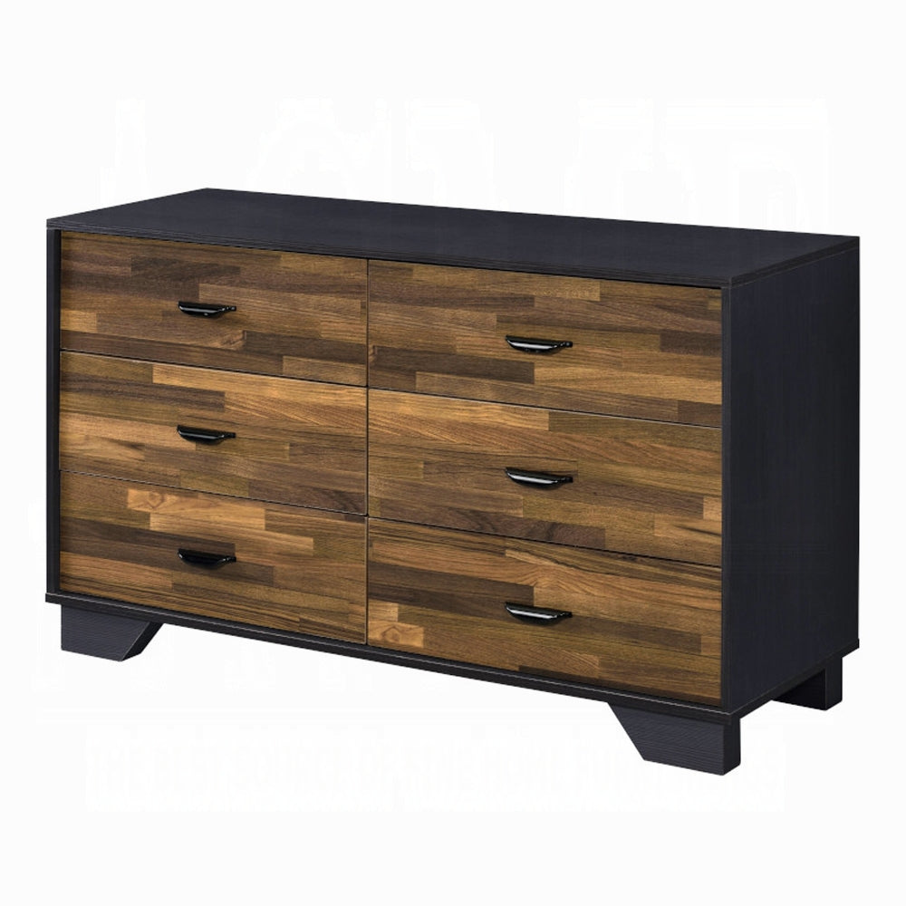 Walnut And Black 6 Drawer Dresser Walnut Black Bedroom Modern Particle Board